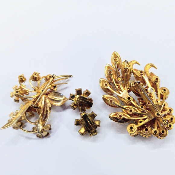 Vintage 2 Brooch Lot Plus Bonus Earrings - Picture 5 of 7